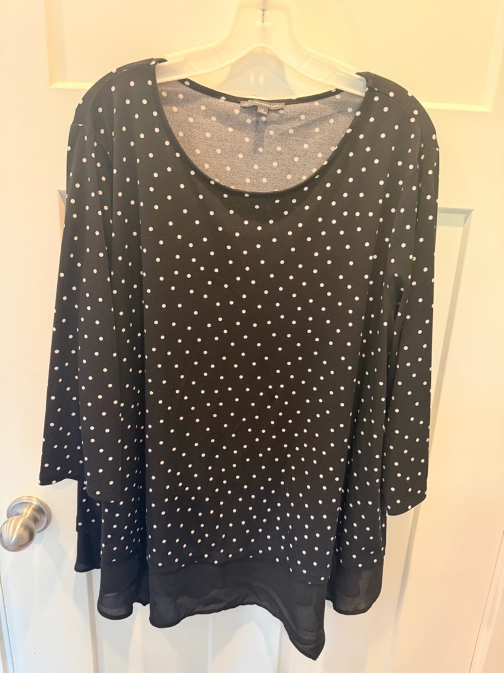 Adrianna Papell 3X Black Polka Dot Blouse Sheer Overlay Flowy Tunic Top